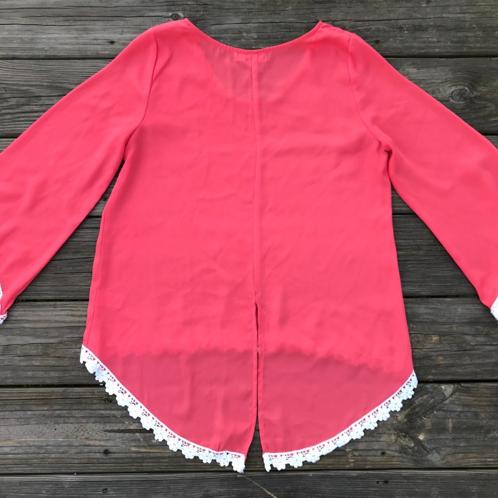Umgee USA Women Top Blouse Shirt Pink W/ White Lac - Picture 5 of 8
